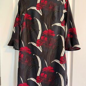 Ann Taylor Black Midi Dress with Red Floral Print